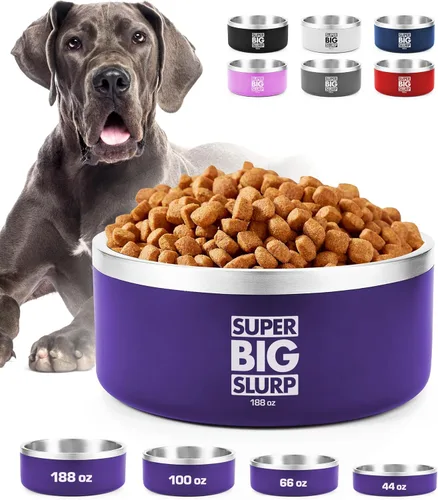 Vista 9 de Tuff Pupper Tazón Aislado de Servicio Pesado para Perros Plato de Comida para Perros de Acero Inoxidable de Doble Pared Tazón Antideslizante a