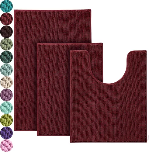 Vista 8 de Urvoix Juegos de Alfombras de Baño de 3 Piezas, Alfombra de Baño de Chenilla Antideslizante - Ultra Suave, Lavable, Tapete de Baño Súper Absorbente