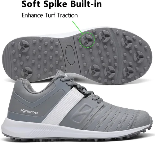 Vista 3 de KESCOO Zapatos de golf impermeables para hombre, calzado de golf profesional sin pinchos, ligero y cómodo al aire libre, zapatillas de entrenamiento