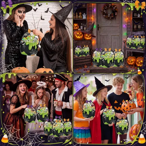 Vista 6 de Fuutreo 50 bolsas de regalo de Halloween con asas, plástico de esqueleto