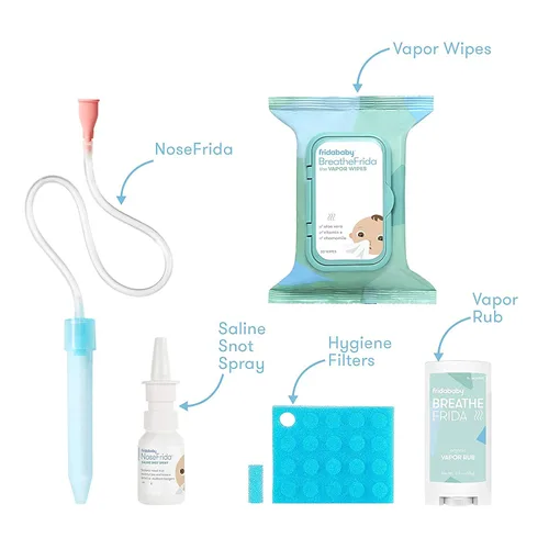 Vista 9 de Frida Juego de alivio del resfriado y la gripe para bebés, kit de alivio de la congestión, incluye el aspirador nasal NoseFrida NoseFrida Nasal