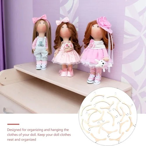 Vista 8 de Toddmomy 20 perchas de madera para muñecas, mini perchas para muñecas para accesorios en miniatura (4.7 in)