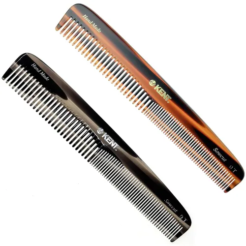 Vista 11 de Kent 9T Peine de dientes finos y dientes anchos de caparazón de tortuga - Gran peine de vestir de cabello fino hecho a mano y cortado con sierra