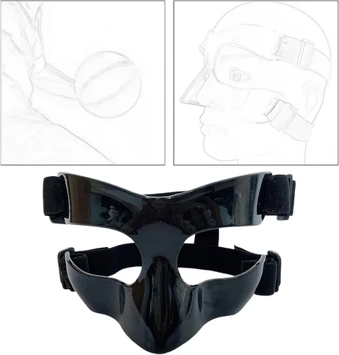 Vista 7 de Protector de nariz para nariz rota, cubierta facial protectora para la nariz, protector facial negro, máscara de nariz rota ajustable para deportes
