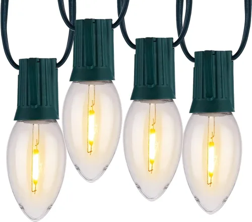 Vista 12 de Luces LED de Navidad C9 para exteriores, cadena de luces C9 de 25 pies con 20 bombillas LED inastillables, 3 modos de luz, luces de árbol de Navidad