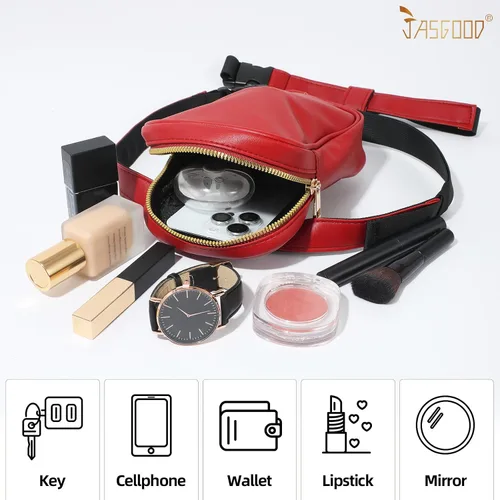 Vista 8 de JASGOOD Riñonera de moda para mujer, arnés de muslo, bolsa de pierna caída, C- Rojo, Moda