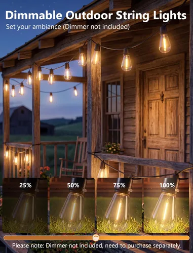Vista 5 de 50FT LED Outdoor String Lights Waterproof with 27 Edison Vintage Shatterproof Bulbs, Hanging Commercial Grade Outdoor Patio Lights for Backyard