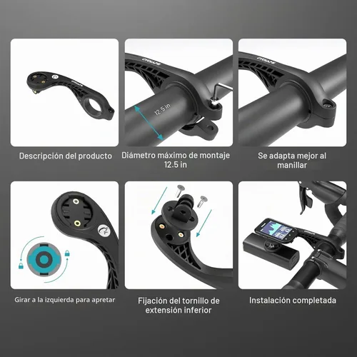 Vista 5 de S2 Montura frontal compatible con Garmin Edge, XOSS, iGPSPORT - Manillar de bicicleta de 1.25"/ 31.8mm