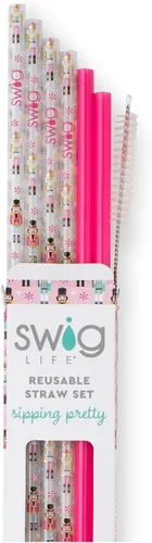 Vista 2 de Swig Life Paquete de 6 pajitas de plástico reutilizables con cepillo de limpieza, popotes reutilizables de plástico sin BPA, pajitas coloridas