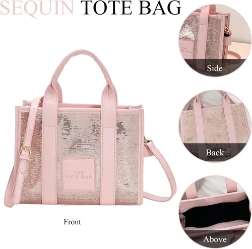 Vista 6 de JQAliMOVV The Tote Bag para mujer, bolso de mano de cuero brillante, bolso cruzado de moda con asa superior para viajes de trabajo