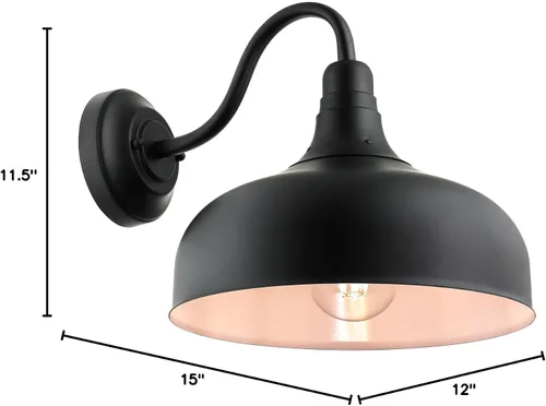 Vista 10 de Sunlite 46067-SU - Lámpara rústica de estilo granero con cuello de cisne, montaje en pared, enchufe de base media (E26), requiere bombilla estándar