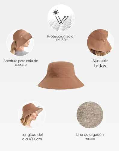 Vista 3 de Solbari Sombrero de sol de ala ancha Resort para mujer UPF 50+ Canela/Beige