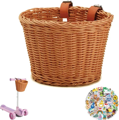 Vista 13 de Cesta delantera para bicicleta de niños, tejida a mano multicolor, para niños y niñas