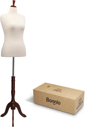 Vista 9 de Bonnlo Maniquí de costura, apto para clavar alfileres, para vestido de mujer, con base de trípode de madera.