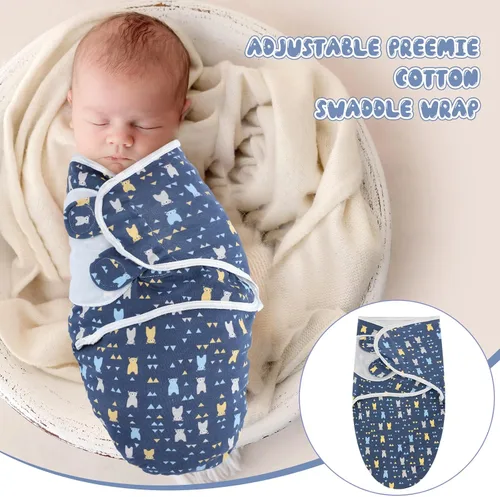 Vista 6 de Newwiee 4 piezas de envoltura para envolver al bebé prematuro ajustable, manta de algodón para envolver al bebé prematuro para recién nacidos, niños