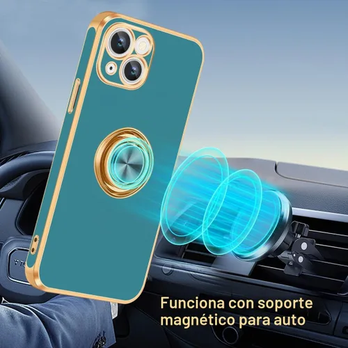 Vista 6 de Fingic Funda para iPhone 13, soporte de anillo giratorio de 360°, soporte Gris azulado