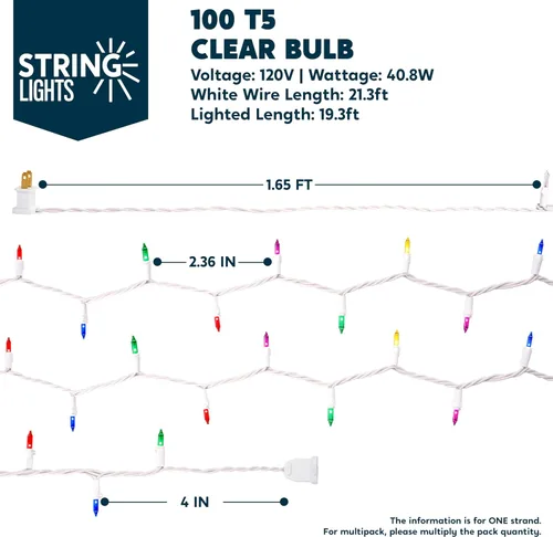 Vista 8 de Joiedomi Guirnalda de luces de Navidad para interiores, 200 (2 x 100) mini luces multicolor con cable blanco de 42.8 pies, decoración de iluminación