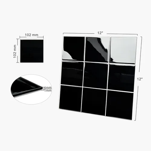 Vista 6 de Azulejo de vidrio negro para despegar y pegar, 12 x 12 pulgadas cuadrado de vidrio de mosaico para pared de cocina y baño (5 hojas, 5 pies cuadrados)