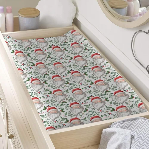 Vista 3 de Divertidas fundas para cambiador de Papá Noel, diseño de hojas de abeto de cerezo, para bebés, niños y niñas, para invierno, suaves, transpirables