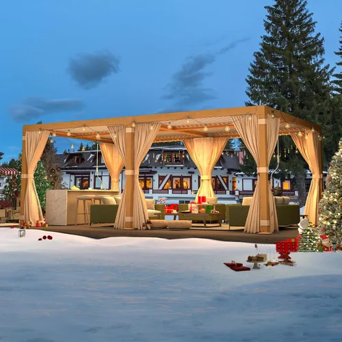 Vista 17 de MELLCOM Pérgola con Persianas – Pérgola de Aluminio de 10 x 10 pies con techo de persianas ajustables y cortinas y redes impermeables