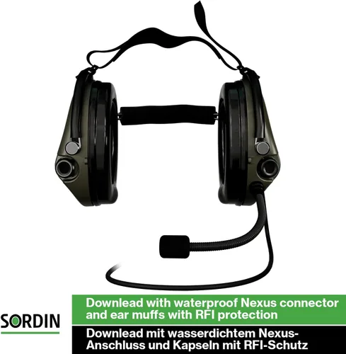 Vista 5 de Sordin MIL CC Ear Muffs - Military Ear Defenders w/Radio Connection, Microphone & Neckband - Tactical Earmuffs Verde
