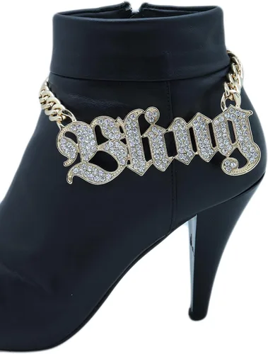 Vista 5 de TFJ - Pulsera de botas de moda para mujer, estilo urbano, cadena de metal dorado, joyería de hip hop, Metal