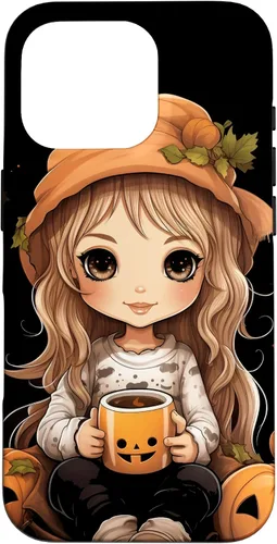 Vista 20 de Chibi Girl Anime Kawaii Pumpkin Spice Latte Fall Halloween Case for iPhone 16