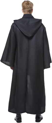 Vista 6 de Tonainy Bata con capucha para hombre, disfraz de caballero para Halloween, cosplay, bata negra