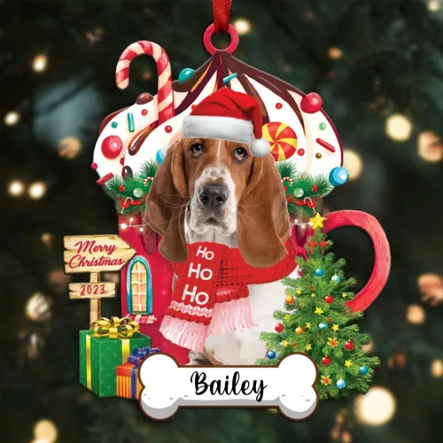 Vista 63 de Akita1 - Adorno personalizado para perro, adorno de perro con nombre personalizado, plano impreso en 2D, acrílico colgante, Papá Noel y perro