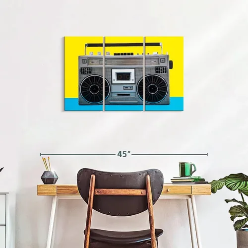 Vista 8 de ElephantStock - Retro Silver Boombox Wall Art - Horizontal Multi Panel Canvas - 3 Piece Living Room Wall Decor - Photography Music Multi Piece Wall