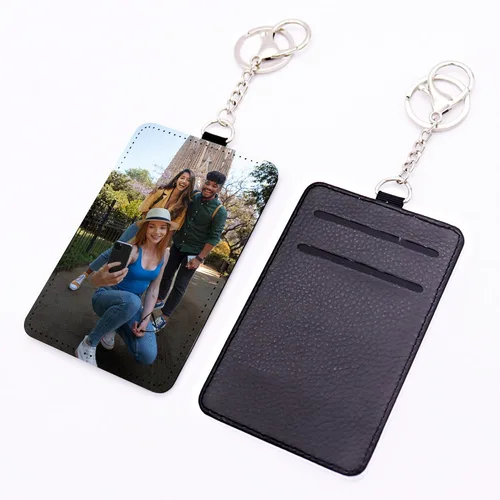 Vista 6 de Personalized card holder for women, slim leather card holder wallet coin wallet with keychain