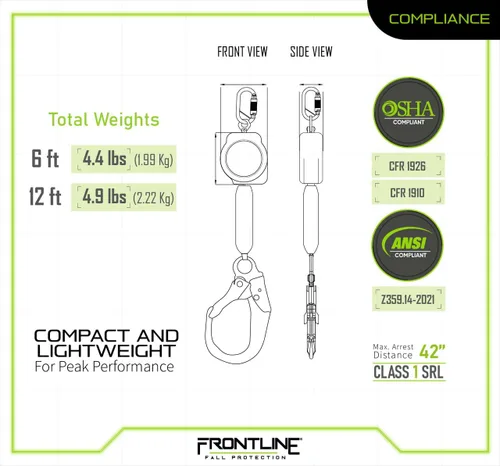 Vista 6 de Frontline RPA12R - Correa de aramida de 3.66 m de una sola pata SRL con gancho de acero reforzado Ligera, duradera y compacta Capacidad de 140.6
