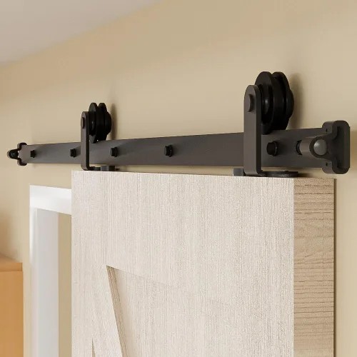 Vista 2 de Kit de herrajes para puerta corrediza de granero de 6.6 pies, riel de puerta corredera para puerta de madera individual de 40 pulgadas de ancho