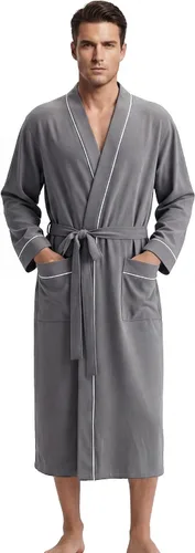 Vista 10 de U2SKIIN Mens 100% Cotton Cozy Robe, Ultra Soft Lightweight Bathrobe for Men Negro