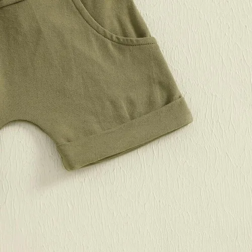 Vista 85 de Ropa de bebé niño sin mangas + pantalones cortos con estampado a rayas con bolsillos, 2 piezas de trajes de verano