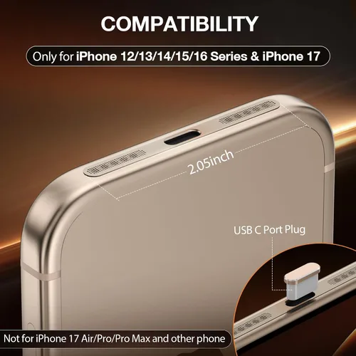 Vista 2 de Paquete de 5 protectores de altavoz compatibles con iPhone 17, 16, 16 Pro, 16 Pro Max, 15, 14, 13, 12 Series, malla metálica, enchufe antipolvo USB