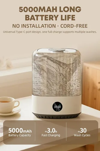 Vista 5 de Lavadora portátil mini, lavadora de 4L para ropa interior, recargable, sin cable, compacta para solteros, apartamentos, RV, lavadora de ropa