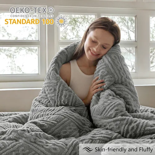 Vista 2 de Homelike Moment - Juego de edredón esponjoso tamaño individual, color gris, cálido, para cama individual, juego de ropa de cama para invierno