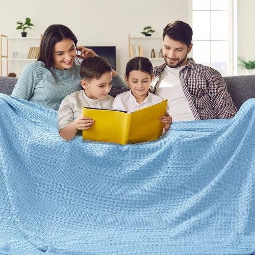 Vista 49 de PHF Manta ligera de punto gofre 100% algodón para cama, King, color blanco 02 Blanco