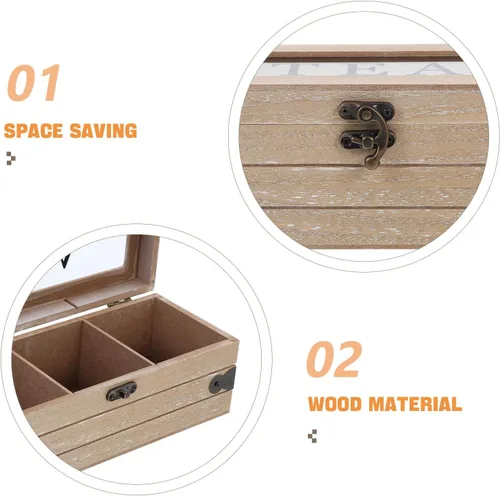 Vista 3 de Wood Tea Bag Storage Chest with Lid, 3 Compartments Organizer Box