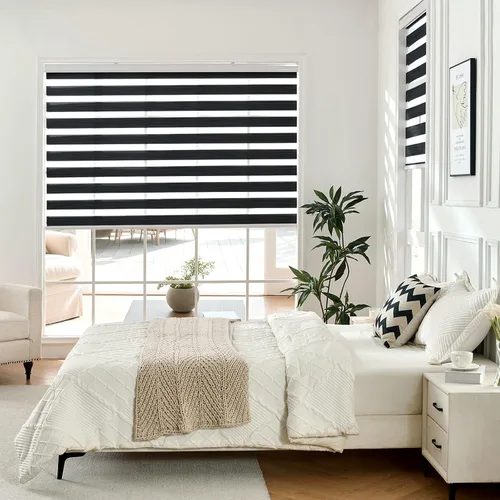 Vista 4 de Joydeco - Persianas cebra sin cordón, doble capa, parada libre, control de privacidad y luz para día/noche, translúcidas, para interior de ventanas
