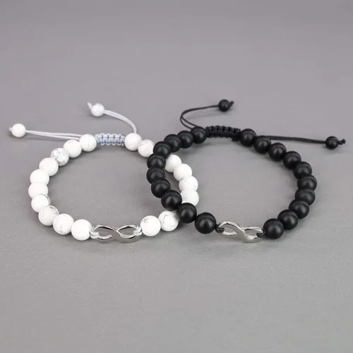 Vista 5 de COAI Pulseras infinitas para parejas a juego para él y para ella, Piedra, Ónix