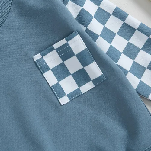 Vista 4 de Conjunto de 2 piezas de sudadera de manga larga con bolsillo y bloques de color para bebé niño