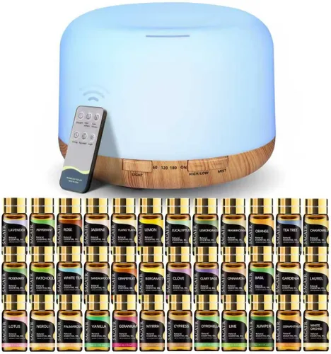 Vista 9 de SACATR Difusor de aromaterapia de 550 ml con aceites esenciales de 15x10 mL, tecnología ultrasónica, control remoto para el hogar y la oficina