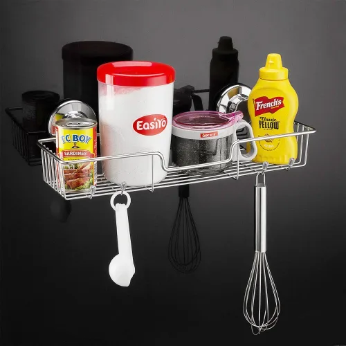 Vista 5 de SANNO Organizador de ducha con ventosa con ganchos, potente ventosa, organizador de almacenamiento combinado de estante de baño, accesorios de baño