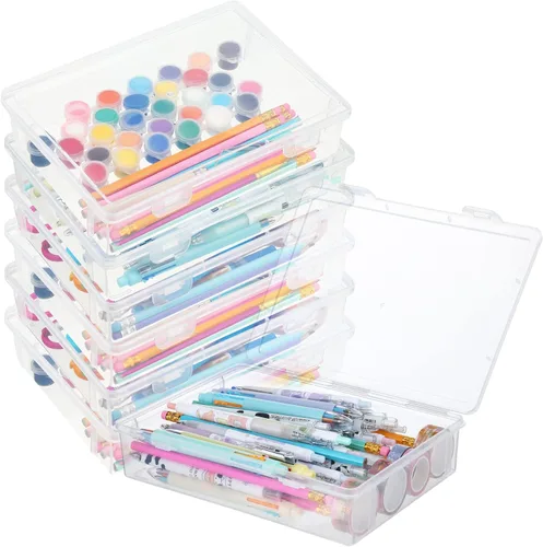 Vista 8 de Qunclay 1 caja de almacenamiento de plástico de 13 x 9 x 2 pulgadas con tapa, organizadores multiusos para manualidades, contenedores de plástico