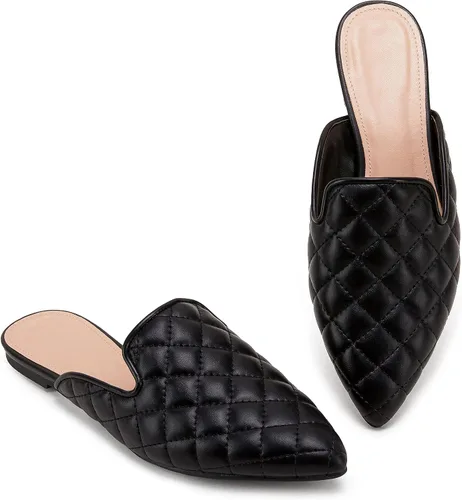 Vista 2 de Sandalias planas trenzadas con punta puntiaguda para mujer, sin espalda, tacón bajo, con corte casual