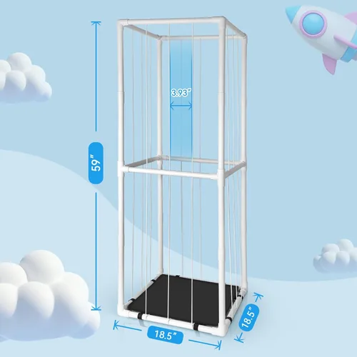 Vista 3 de Almacenamiento de Zoológico de Animales de Peluche - Organizador Alto de Juguetes de Material PVC con Cordones Elásticos y Estante, Casa