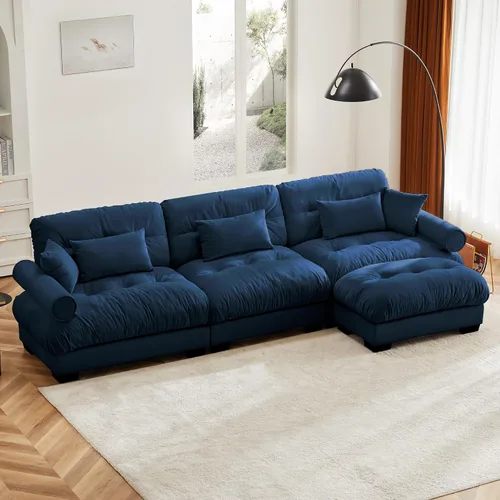 Vista 84 de Otomana beige para sofá modular modular, sofá individual, asiento otomano para sofá modular convertible, sofás de terciopelo para sala de estar