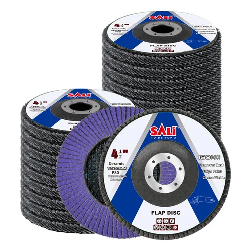 Vista 10 de Sali Paquete de 10 Discos de Aleta de Cerámica Grano 40 de 4.5" x 7/8 Pulgadas Disco de Lijado Tipo Bisel #29 Grado Premium e Industrial Amoladora